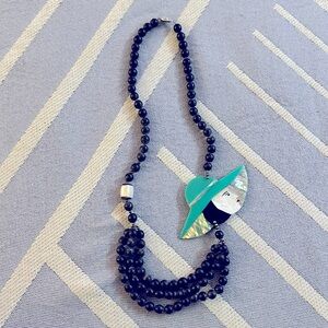 4 for $10!!! VNTG DECO Mother of Pearl Lady Hexagonal Artisan Beaded Necklace